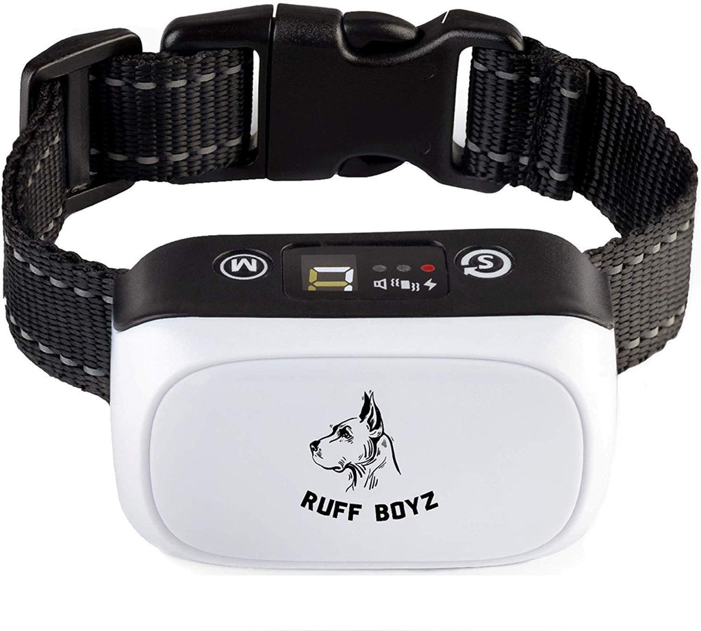 RUFF BOYZ collar de corteza para perros grandes perros pequenos y medianos Collar de corteza recargable con advertencia de sonido y control de vibracion Blanco BESTMASCOTA.COM