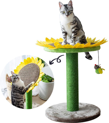 Catry Cat - Cama para árbol de girasol con poste rascador con torre de actividades de escalada cubierta de sisal y de fibra de yute natural 2 en 1 para rascar y cama, mejor regalo de vacaciones - BESTMASCOTA.COM