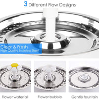 Fuente de agua de acero inoxidable para gatos, bomba inteligente de apagado automático, fuente de mascotas, dispensador de agua para gatos con 3 filtros de carbono, 1 alfombrilla y 2 cepillos de limpieza, ventana de nivel de agua con luz LED - BESTMASCOTA.COM