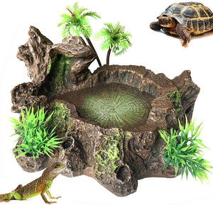 PINVNBY plataforma de resina para reptiles, árbol artificial, tronco, tanque de reptiles, cuenco de agua para alimentos para dragón, lagarto, gecko, rana de agua, serpiente - BESTMASCOTA.COM