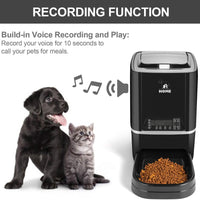 Comedero automático para mascotas | Comedero programable para perros y gatos de tamaño mediano y pequeño - Control de porciones de hasta 4 comidas/día, grabación de voz, batería y enchufe de 6,5 l (negro) - BESTMASCOTA.COM