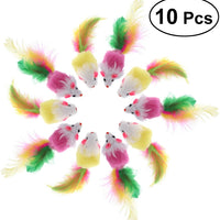 ueetek 10 pcs Pet peludos juguetes ratones Cat Toy Mouse Cat Catcher con colas de pluma (Color al azar) - BESTMASCOTA.COM