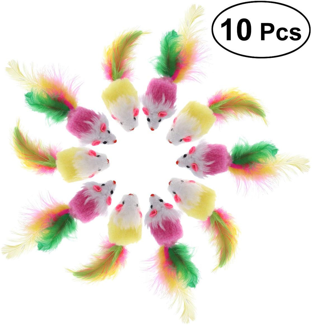 ueetek 10 pcs Pet peludos juguetes ratones Cat Toy Mouse Cat Catcher con colas de pluma (Color al azar) - BESTMASCOTA.COM