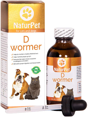 NaturPet D Wormer | 100% natural, seguro, eficaz desparasitario para perros y gatos | 3.3 oz líquido desparasitador de hierbas | el único medicamento natural para desparasitar mascotas que calma y cura el tracto digestivo - BESTMASCOTA.COM