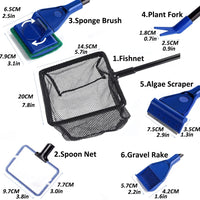 Peces de acuario tanque limpio Set, aocokco Kit de limpieza del acuario para tanque de peces cepillo para polvo de mango largo tanque de peces funcional seis herramientas de limpieza para acuario telescópica limpieza 6-in-1 - BESTMASCOTA.COM