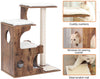 FEANDREA - Árbol de gato de 13.4 in, torre de gato mediano con 3 camas y cueva, condo de gato hecho de MDF con chapa de madera, poste de sisal y macetera sintética lavable, vintage rústico marrón y blanco UPCT70HW - BESTMASCOTA.COM