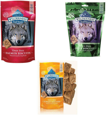 Blue Buffalo galletas de sendero para perros, sin granos, 3 sabores (pato, Turquía, salmón) – 10 oz (3 bolsas totales) - BESTMASCOTA.COM