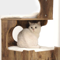FEANDREA - Árbol de gato de 13.4 in, torre de gato mediano con 3 camas y cueva, condo de gato hecho de MDF con chapa de madera, poste de sisal y macetera sintética lavable, vintage rústico marrón y blanco UPCT70HW - BESTMASCOTA.COM