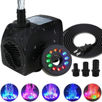Bomba de agua sumergible de 220 GPH de Topbry (800 l/h, 15 W), 12 luces LED ultra silenciosas con 2 boquillas, cable de alimentación de 6 pies para tanque de peces, estanque, acuario, estatua, hidroponía - BESTMASCOTA.COM