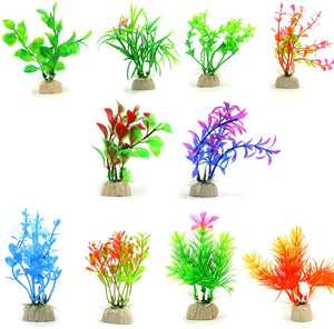plantas de plastico para acuario Pack de 10 plantas artificiales de acuario de COMSUN, tamaño pequeño de 10,16 a 4.5 in de altura aproximada, decoración para peceras, decoración del hogar, plástico, varios colores