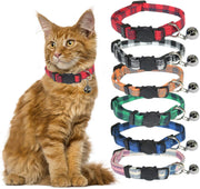 BWOGUE Collar para gato con campana – 6 paquetes de colores clásicos a cuadros, collares de seguridad ajustables para cachorro de gatito - BESTMASCOTA.COM