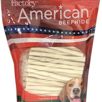 Pet Factory American Beefhide Chews 28109 palillos de torsión de 5 pulgadas para perros. American Beefhide es una gran fuente de proteínas y ayuda en la salud dental. Paquete de 100 unidades, paquete resellable. - BESTMASCOTA.COM
