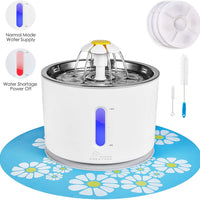 Fuente de agua de acero inoxidable para gatos, bomba inteligente de apagado automático, fuente de mascotas, dispensador de agua para gatos con 3 filtros de carbono, 1 alfombrilla y 2 cepillos de limpieza, ventana de nivel de agua con luz LED - BESTMASCOTA.COM