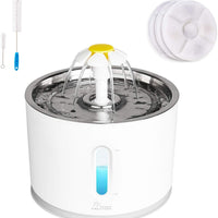 Cat Water Fountain Pet Fountain Stainless Steel, 2.4L Cat Water Dispenser with 3 Replacement Filters and Cleaning Brushes, Ultra Quiet Water Level Window with LED Light 3 Ways to Drink - BESTMASCOTA.COM