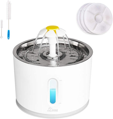 Cat Water Fountain Pet Fountain Stainless Steel, 2.4L Cat Water Dispenser with 3 Replacement Filters and Cleaning Brushes, Ultra Quiet Water Level Window with LED Light 3 Ways to Drink - BESTMASCOTA.COM
