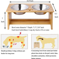 Cuencos elevados para mascotas para gatos y perros – Cuencos de bambú para comida y agua para perros y gatos, con 2 cuencos de acero inoxidable y pies antideslizantes – pendiente de patente - BESTMASCOTA.COM
