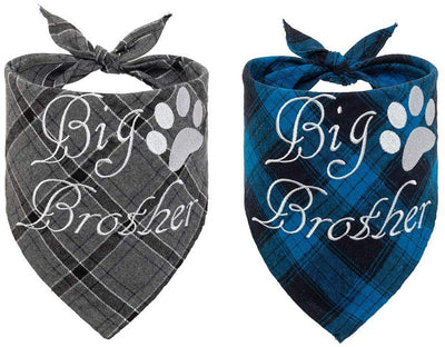 Pañuelo bandana para perro a cuadros EXPAWLORER – 2 piezas bordado de Big Brother lavable algodón triángulo accesorios para perros pequeños, medianos, grandes, cachorros, mascotas, azul y gris - BESTMASCOTA.COM