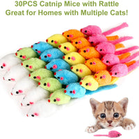 MeoHui 30 piezas de juguetes para gatos, 5.5 in de piel sintética, ratón, ratón, sonajero, sonajero, juguete para gato, gato, gato, ejercicio, interactivo, juego interactivo, 6 colores surtidos - BESTMASCOTA.COM