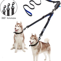 Correa doble para perro, sin enredos, 2 perros de hasta 180 libras, cómodas asas acolchadas dobles ajustables, bolsa de residuos para mascotas - BESTMASCOTA.COM