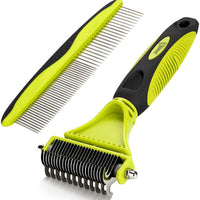 Pecute - juego de herramientas y peine desenredante. Hoja doble, peine tipo rastrillo + cepillo para acicalar. Remueve pelo de la capa inferior, nudos, marañas y pelo enredado - BESTMASCOTA.COM
