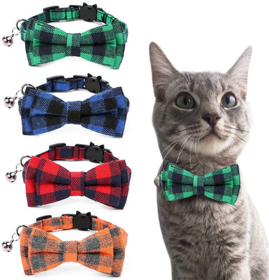 Malier 4 Pack Cat Collar Breakaway with Classic Plaid Bow Tie with Bell Perfact for Cats Kitty Kitten, Adjustable from 6.3~10.2 inch - BESTMASCOTA.COM