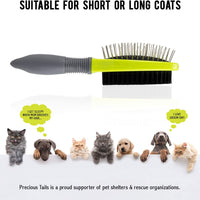 Precious Tails Cepillo de aseo de doble cara para perros y gatos con mango cómodo y suave - BESTMASCOTA.COM