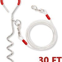DCSUIT Dog Tie Out Cable Stake - 30 FT Rope Escape Proof Reflective Leash Heavy Duty Antirust Safety Swivel Clasp Easy Control for SML Dogs Play/Training in The Yard/Camping/Garden,Traveling Outdoor - BESTMASCOTA.COM