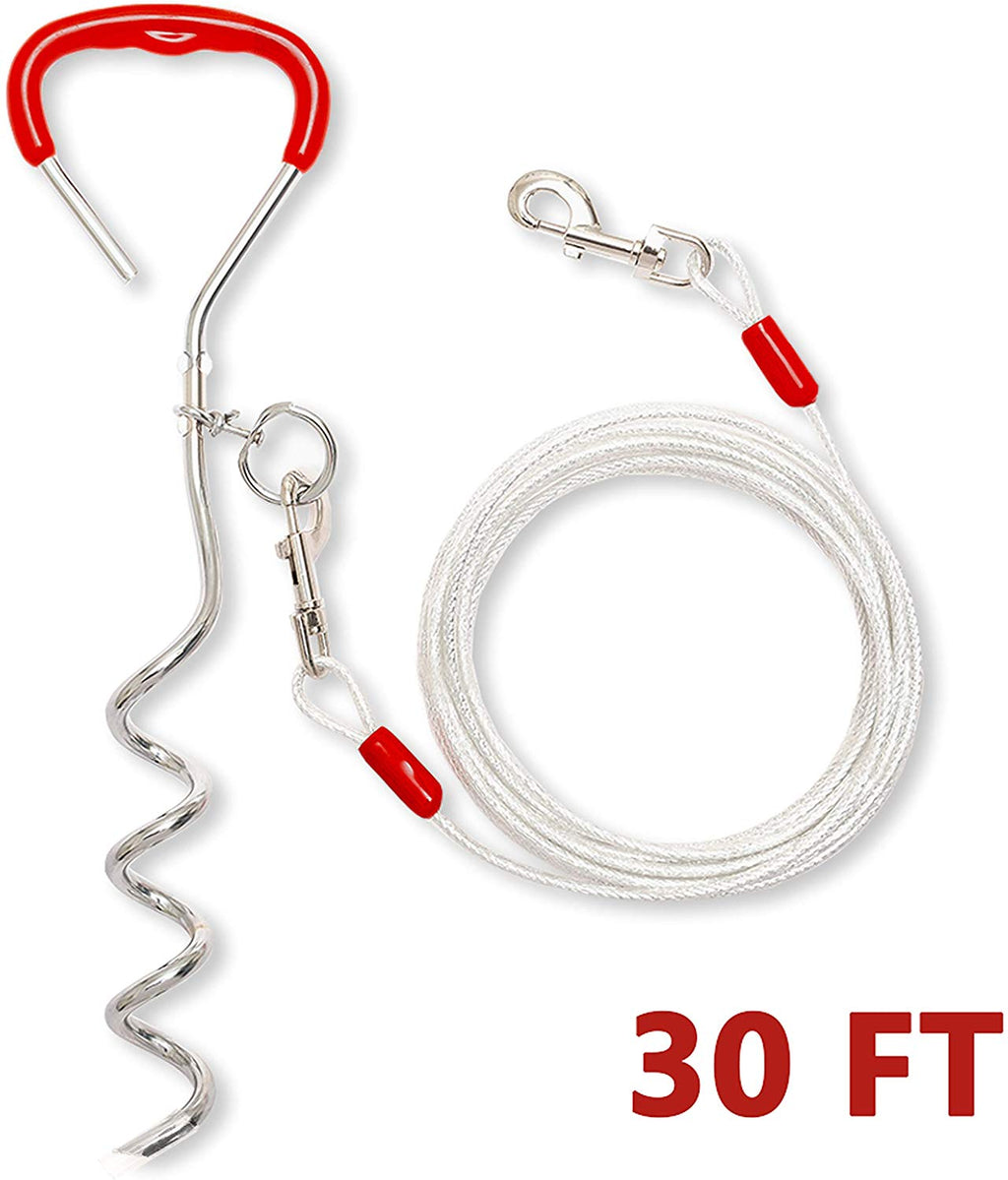 DCSUIT Dog Tie Out Cable Stake - 30 FT Rope Escape Proof Reflective Leash Heavy Duty Antirust Safety Swivel Clasp Easy Control for SML Dogs Play/Training in The Yard/Camping/Garden,Traveling Outdoor - BESTMASCOTA.COM