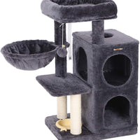 FEANDREA Árbol de gato de varios niveles con comedero, postes rascadores cubiertos de sisal, doble condominio, centro de actividad, muebles de torre de gato, gris ahumado UPCT57G - BESTMASCOTA.COM