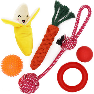 Conjunto de juguetes para perro pequeño, paquete de 6, balón, cuerda y juguetes para masticar para cachorro - BESTMASCOTA.COM