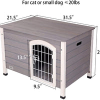 Petsfit 31" largo x 21" ancho x 21" alto. Casa de perro de interior de madera con puerta para perro pequeño, s, gris - BESTMASCOTA.COM