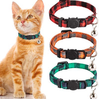 PUPTECK Collar para gato con campana – Juego de 3 collares para gato a cuadros Breakaway, collares de seguridad ajustables para cachorro, naranja, rojo y verde - BESTMASCOTA.COM