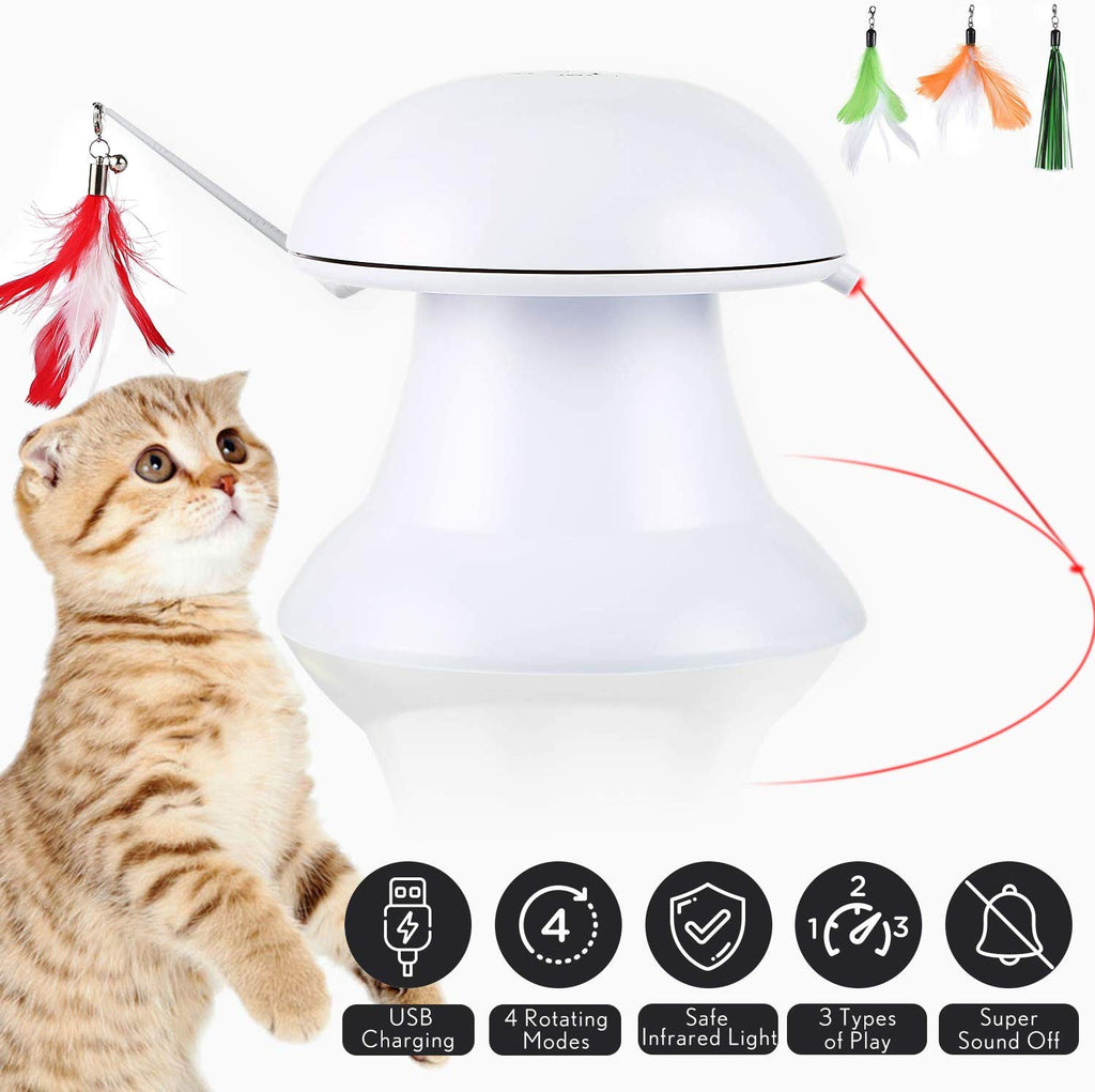 Petnf 2020 - Juguete láser para gatos 2 en 1, juguete para gatos automático, juguete interactivo para gatos, luz giratoria automática, múltiples colgadores de plumas, 3 maneras de jugar - BESTMASCOTA.COM