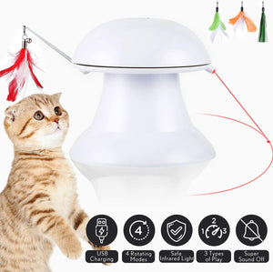 Petnf 2020 - Juguete láser para gatos 2 en 1, juguete para gatos automático, juguete interactivo para gatos, luz giratoria automática, múltiples colgadores de plumas, 3 maneras de jugar - BESTMASCOTA.COM