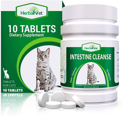 HerbalVet 10 Tablets Cat Intestinal Cleanse | Cat Dewormer Alternative | Cleansing Tablets for Cats, Promotes Intestinal Health | 4 Tablets, Works for Kittens | Helpful E-Book Included - BESTMASCOTA.COM