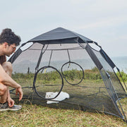 YDYL - Tienda de campaña para gatos con mosca de lluvia y dos cremalleras de entrada, fácil instalación, tamaño de la puerta 75 pulgadas de largo x 60 de ancho x 36 de alto (74.8 in de largo x 59.8 in de ancho x 35.8 in de alto), color negro - BESTMASCOTA.COM