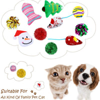 Gejoy - 16 juguetes de Navidad para gatos y perros, regalo con coloridas bolas arrugadas, forma de ratón, almohada y patrones de campana, almacenados en la bolsa - BESTMASCOTA.COM