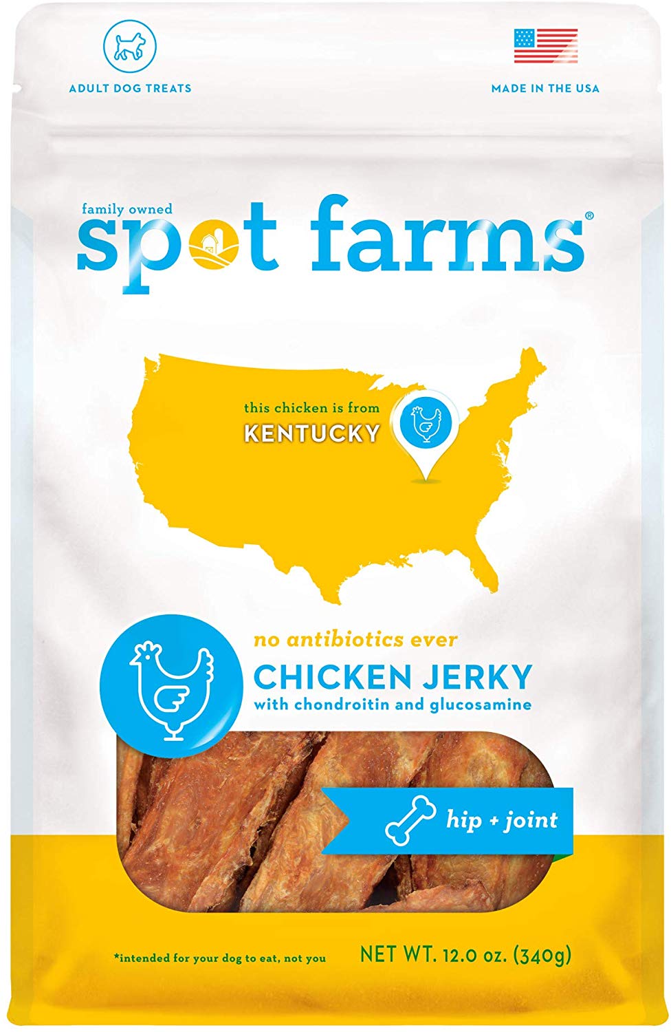 Spot Farms golosinas para perros de grado humano natural, jerky de pollo para cadera y articulación, 12 onzas - BESTMASCOTA.COM