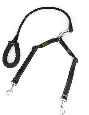 Mighty Paw Double Dog Leash | Dual Pet Leash with Soft, Padded Rope Handle, and Tangle-Free 360° Swivel Hook. Adjustable Length for Small or Large Dogs. Weather-Resistant Climbers’ Rope Leash. (Black) - BESTMASCOTA.COM