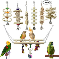 BWOGUE 7 paquetes de juguetes para loros de pájaro, madera natural, juguete para masticar jaulas de pájaros, juguetes para colgar, hamaca, escaleras, juguetes para pequeños periquitos, cacatúas, conures, pinzones, periquitos, loros, pájaros de amor - BESTMASCOTA.COM