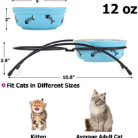 Y YHY cuencos elevados de cerámica para gatos y mascotas, 12 onzas de cuencos elevados para alimentos o agua, platos dobles para gatos, regalo para gato, diseño de hueso de pez, color azul - BESTMASCOTA.COM