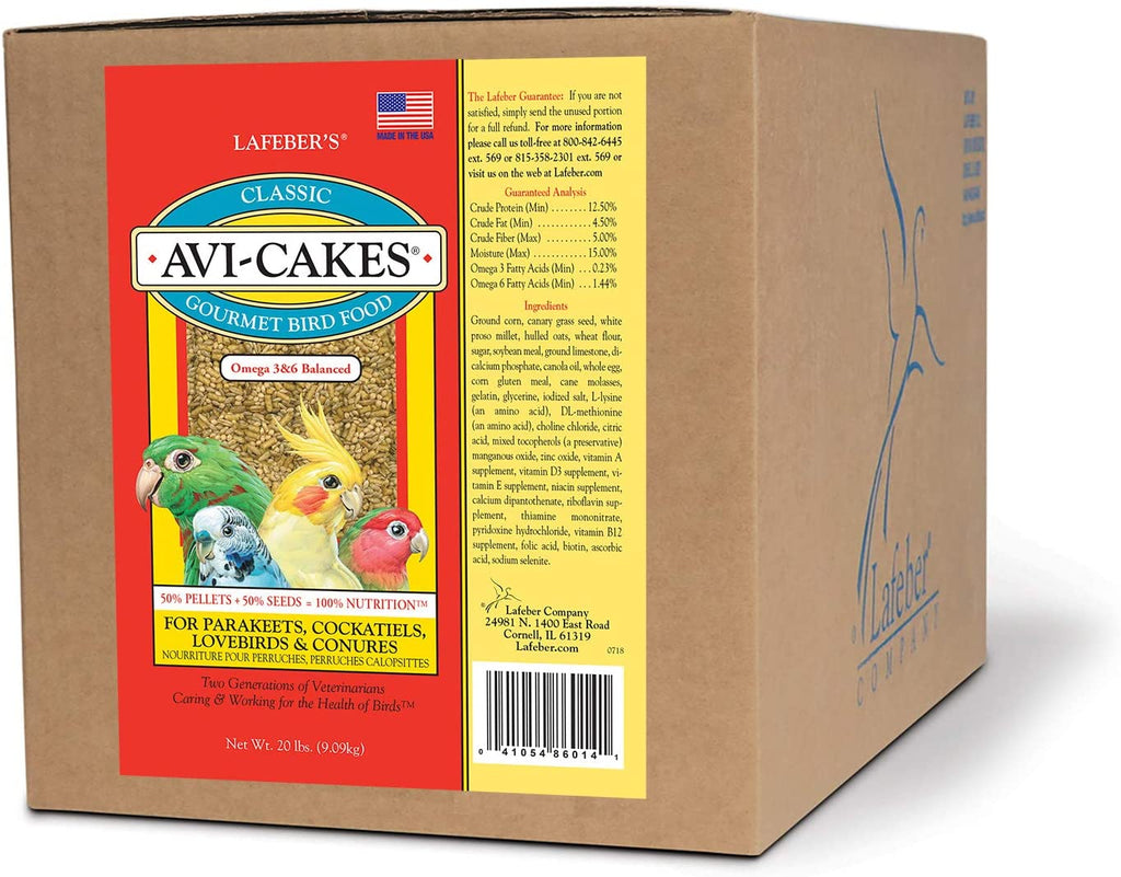 LAFEBER'S Classic Avi-Cakes - Alimento para pájaros para mascotas, fabricado con ingredientes no OMG y de grado humano, para cockatiels Conures Parakeets (Budgies) Lovebirds - BESTMASCOTA.COM