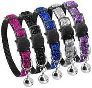 Beirui - Juego de 5 collares de navidad para perros y gatos, ajustables con campanas, hebilla de liberación rápida, collar de gato con purpurina, cuello pequeño para 7-10.5 in - BESTMASCOTA.COM