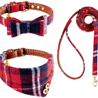 EXPAWLORER Juego de collar y correa para perro, clásico, a cuadros, ajustable, bandana y collares con campana para cachorros y gatos, 3 unidades - BESTMASCOTA.COM