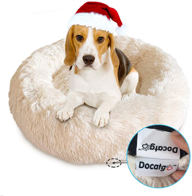 Docatgo Cama para mascotas, cama para gato de donut, lujosa cama de piel sintética para perro y gato (redonda) - BESTMASCOTA.COM