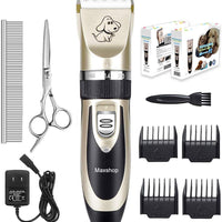 Maxshop Kit de corte de pelo para perros y gatos. Clippers eléctrico de bajo ruido recargable inalámbricos (Oro + Negro) - BESTMASCOTA.COM