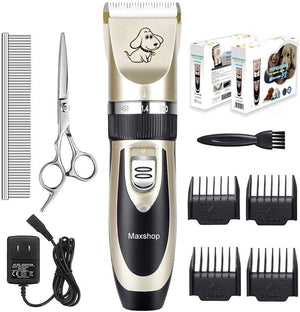 Maxshop Kit de corte de pelo para perros y gatos. Clippers eléctrico de bajo ruido recargable inalámbricos (Oro + Negro) - BESTMASCOTA.COM