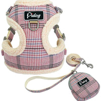 Didog Juego de arnés y correa para perro suave/acogedor, con bonitas bolsas, arnés de malla transpirable a prueba de fugas, clásico a cuadros/espalda abierta, para perros pequeños, gatos - BESTMASCOTA.COM