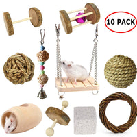 BWOGUE - Juguetes para masticar para rata, chinchilla, conejos, juguetes, accesorios de madera de manzana natural, mancuernas de ejercicio, campana, rodillo de cuidado de los dientes para pájaros, conejo, jerbiles, paquete de 10 unidades - BESTMASCOTA.COM