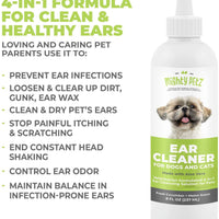 Limpiador de orejas de perro 4 en 1: solución de limpieza formulada por veterinarios + aloe vera para eliminar cera, residuos y olor en mascotas. Apoya las orejas propensas a la infección y reduce el temblor de la cabeza. Pepino fresco y melón, 8 oz - BESTMASCOTA.COM